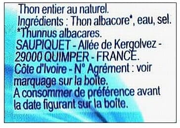 Saupiquet Thon entier au Naturel packshot