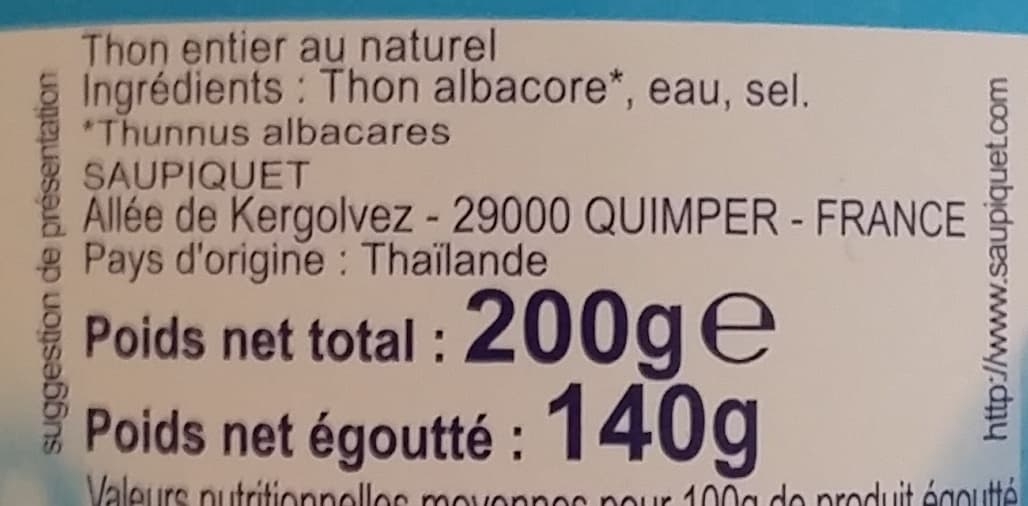 Saupiquet Thon entier au naturel packshot