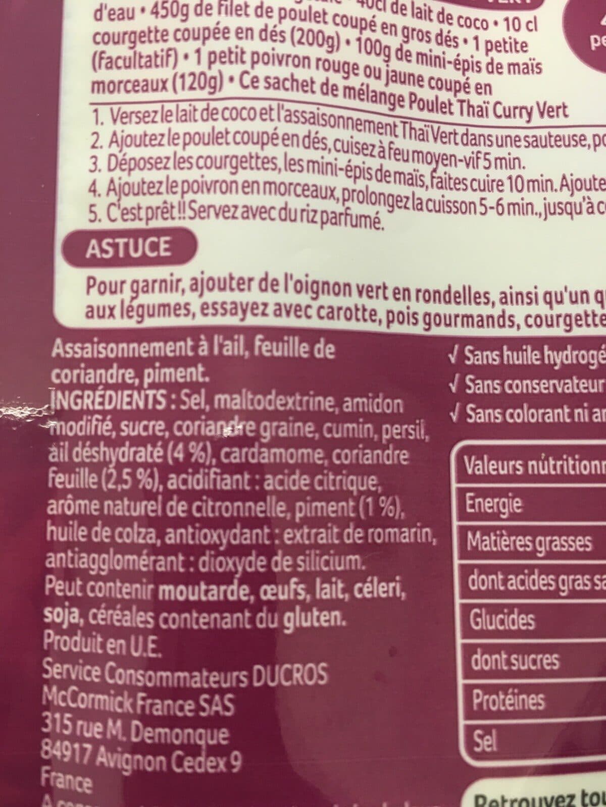 Ducros Mélange Malin Poulet Thaï Curry Vert packshot
