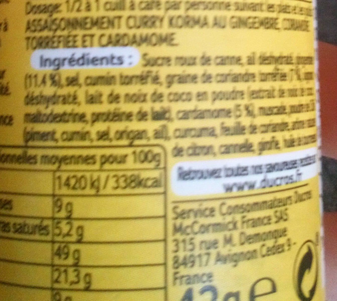 Ducros Curry Korma n°2 Doux packshot