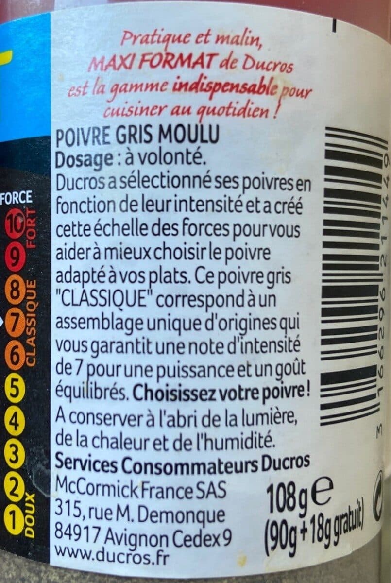 Ducros Poivre gris moulu packshot
