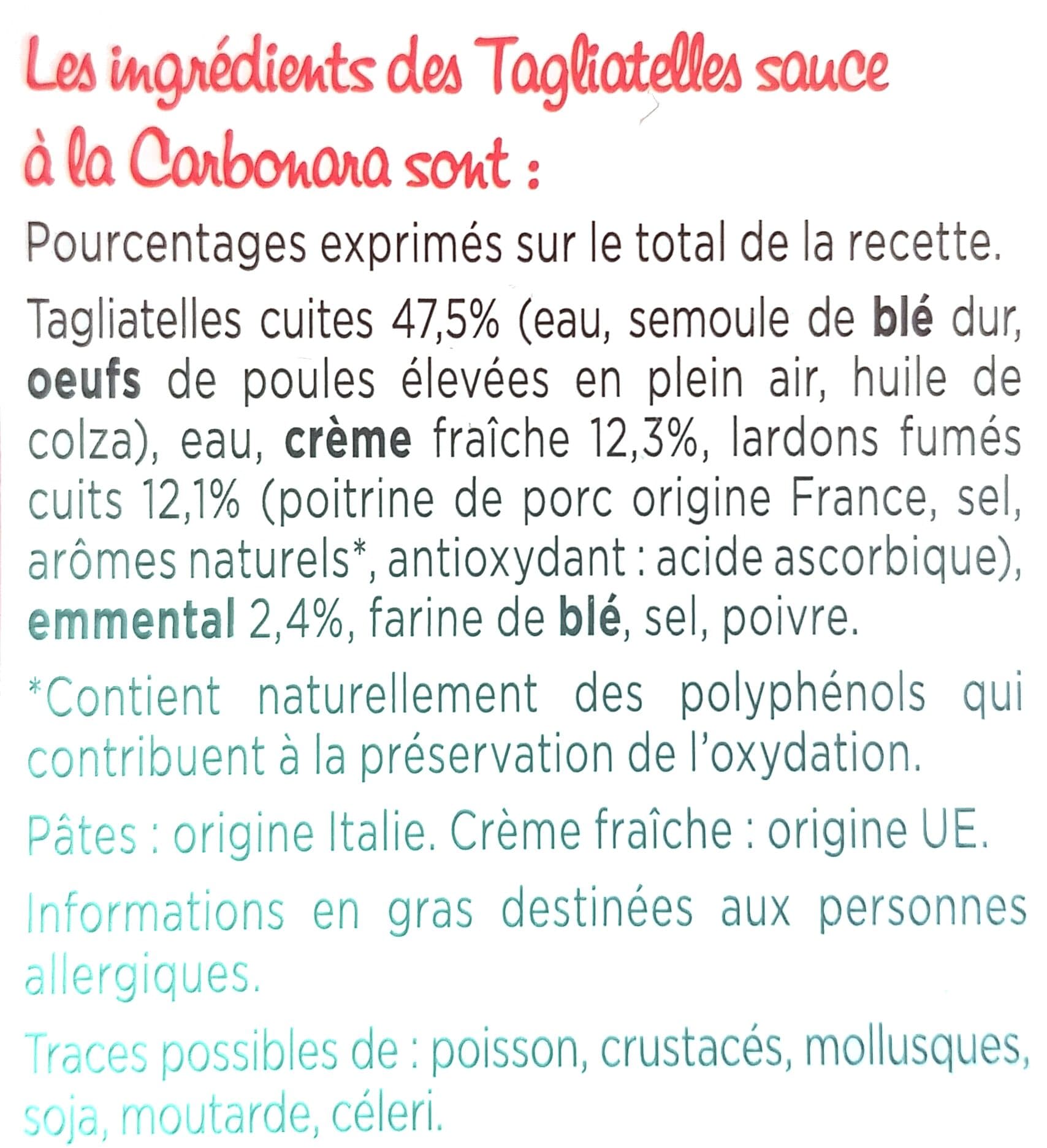 Marie Tagliatelles à la Carbonara lardons fumés et crème fraîche packshot