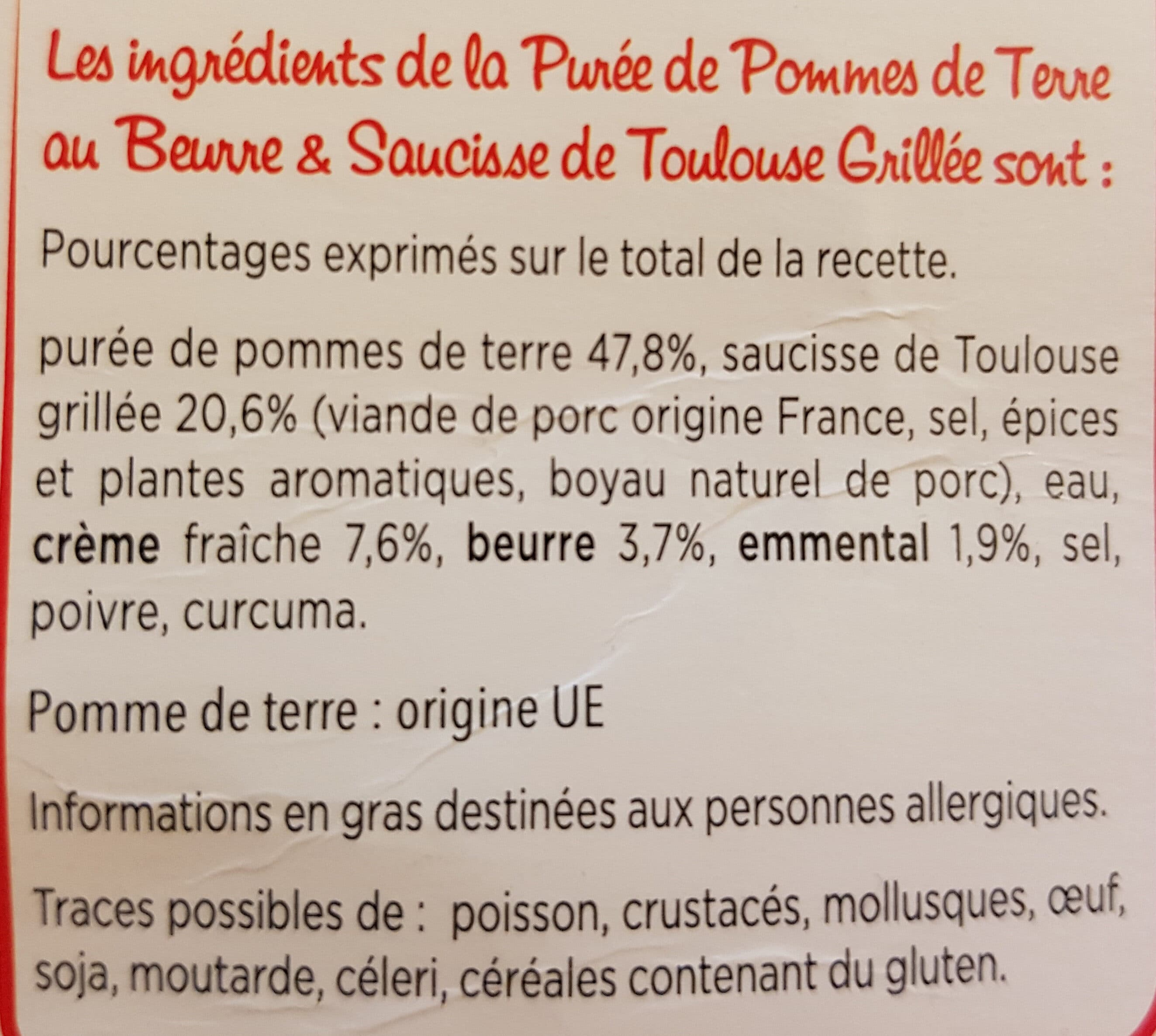 Marie Saucisse de Toulouse grillée & purée au beurre packshot