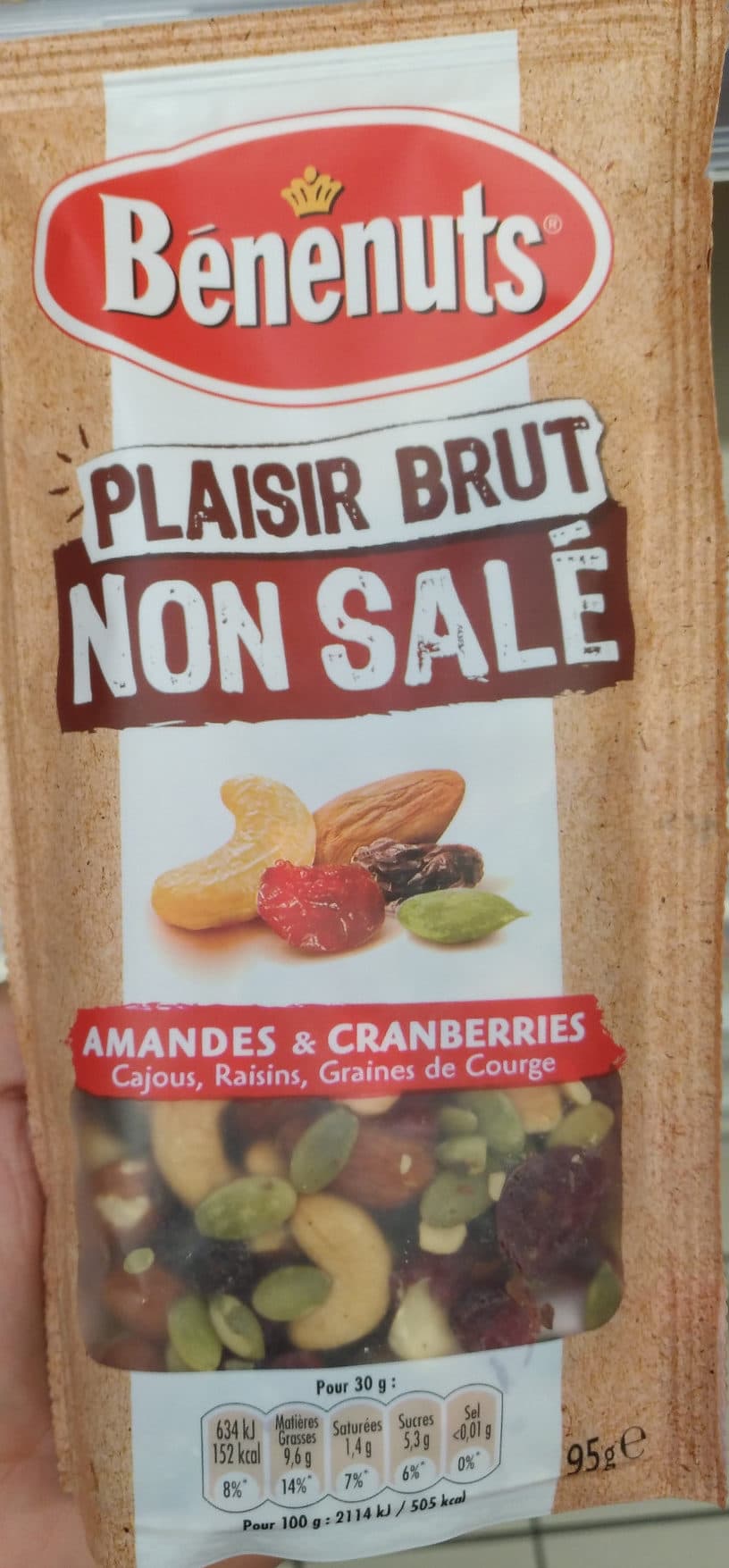 Bénénuts Bénénuts Plaisir brut Amandes & cranberries cajous, raisins, graines de courge packshot