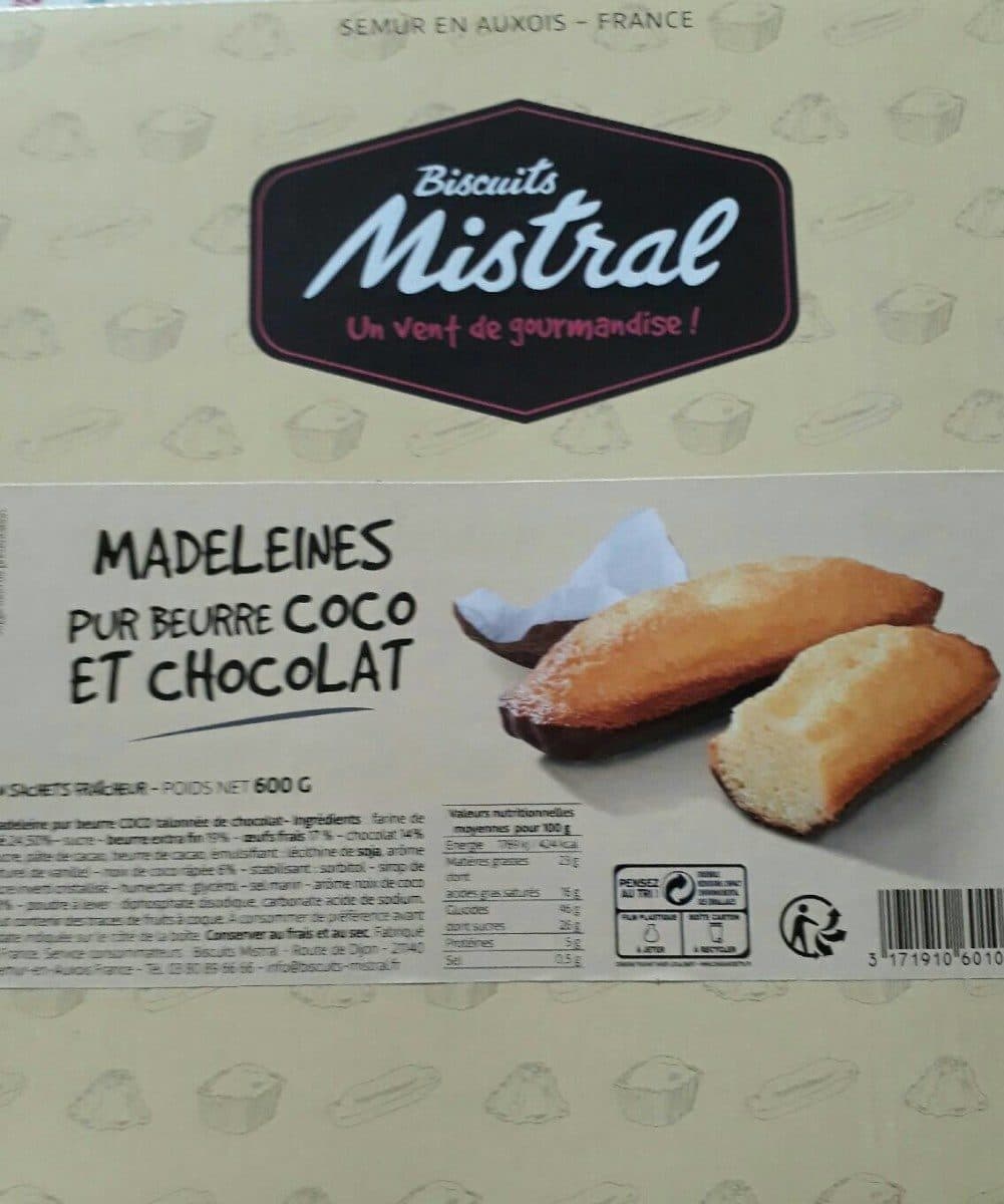 Biscuits Mistral Madeleines pur beurre coco et chocolat packshot
