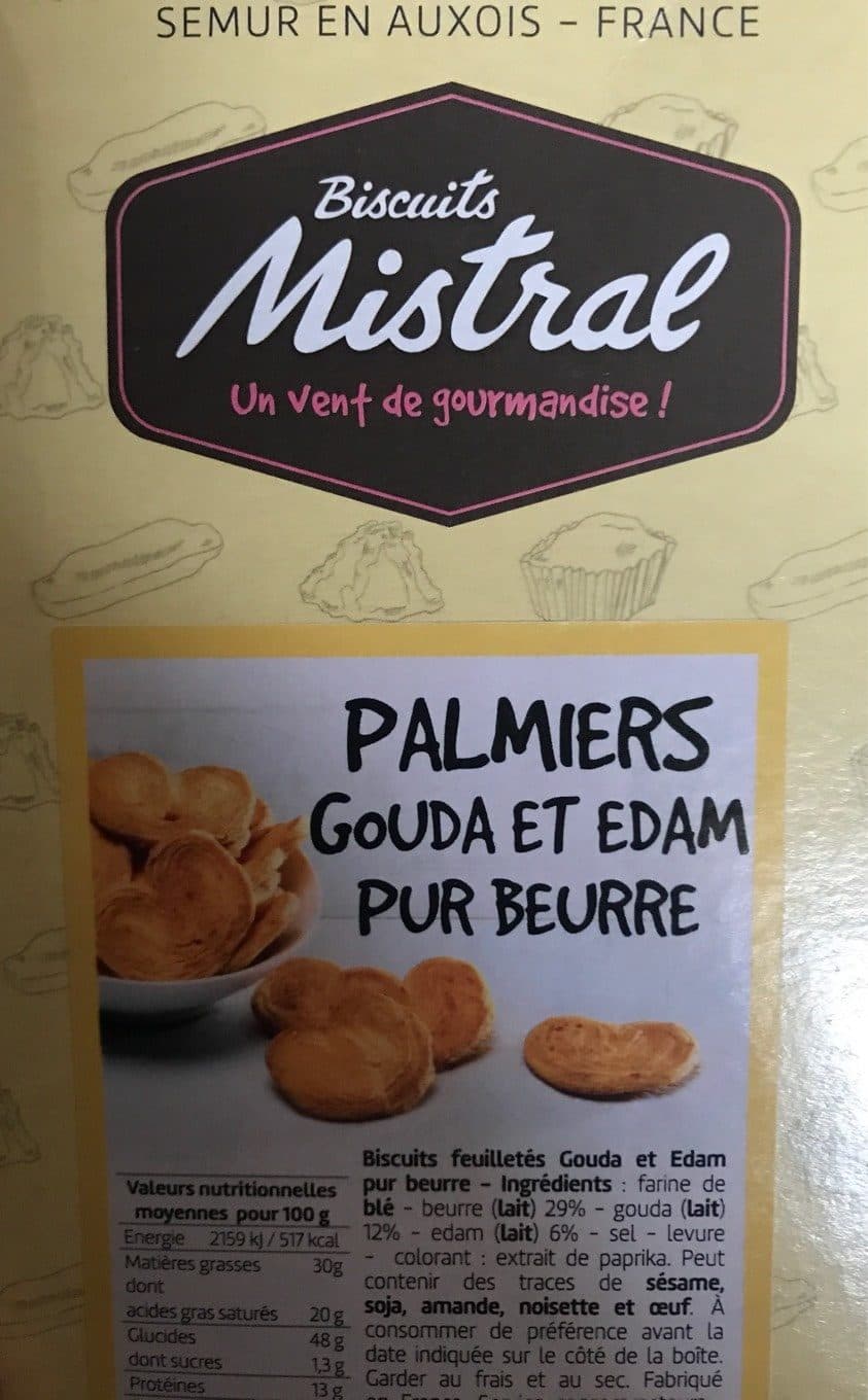 Biscuits Mistral Palmiers Gouda et Edam pur beurre packshot