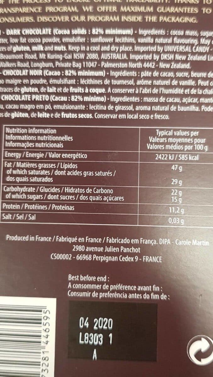 Cemoi Chocolat noir 82% packshot