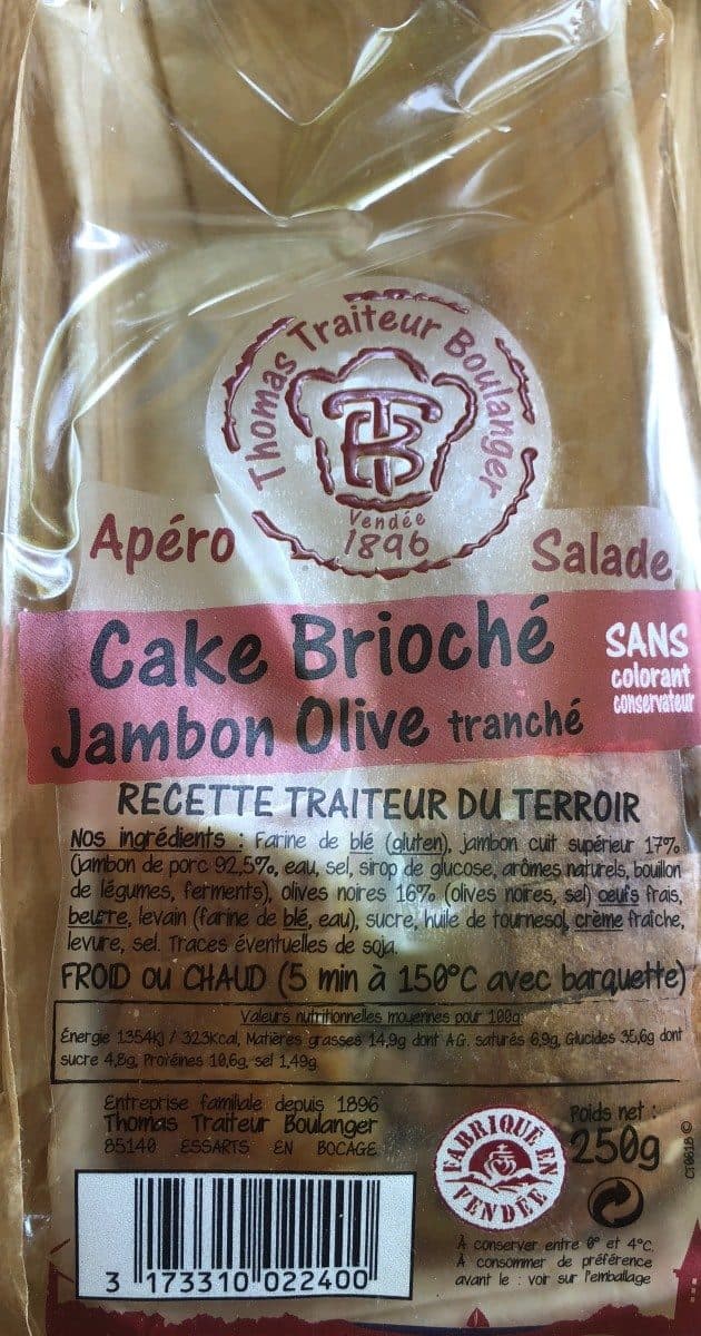 Open Food Facts Cake brioché jambon olive tranché packshot