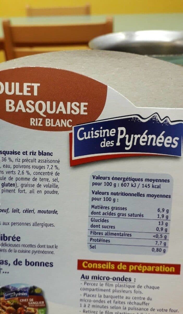 Cuisine des Pyrénées Poulet basquaise, riz blanc, 300g packshot