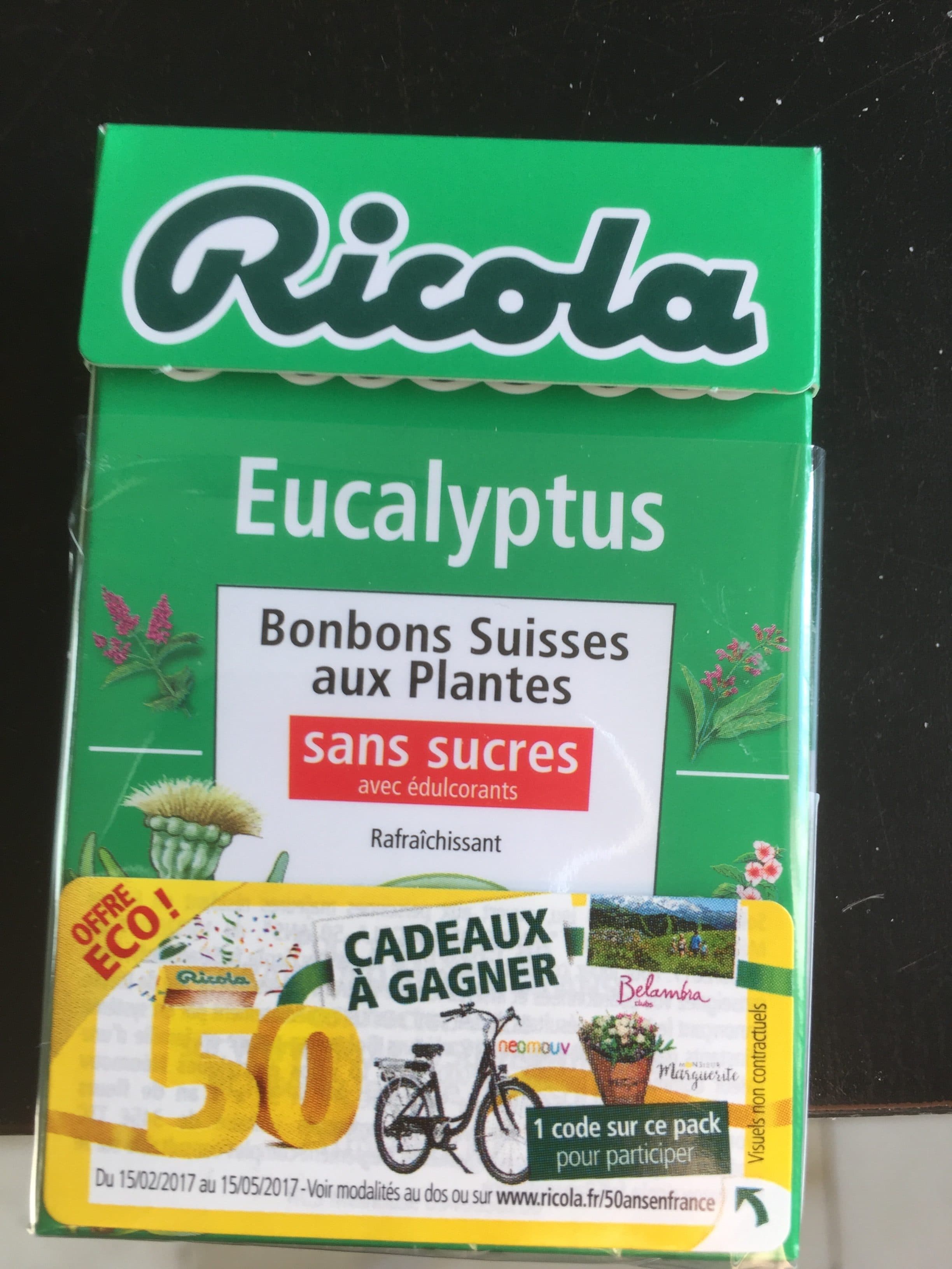 Ricola Ricola eucalyptus sans sucres 50g offre éco 50 ans packshot