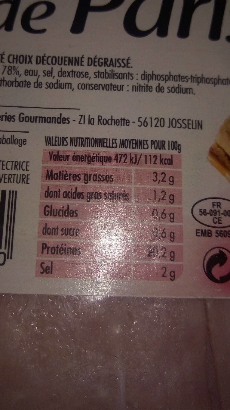 Charcutieries Gourmandes Jambon de paris packshot