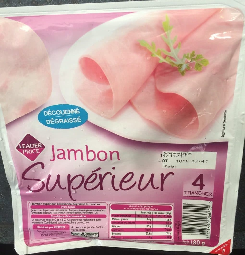 Leader Price Jambon supérieur découenné dégraissé packshot