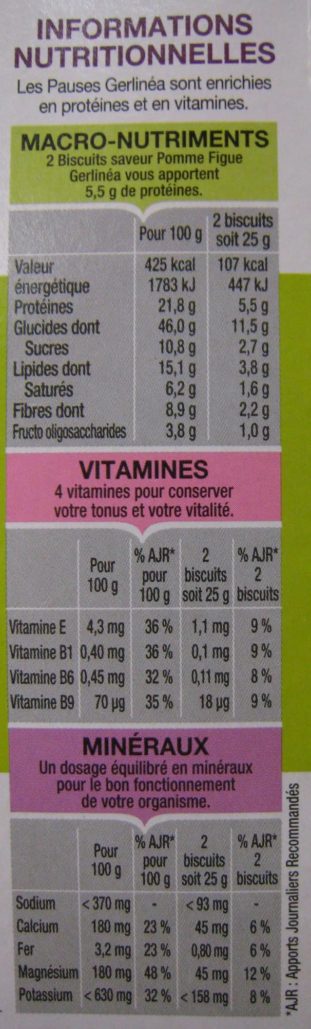 Gerlinéa Biscuits saveur pomme figue packshot