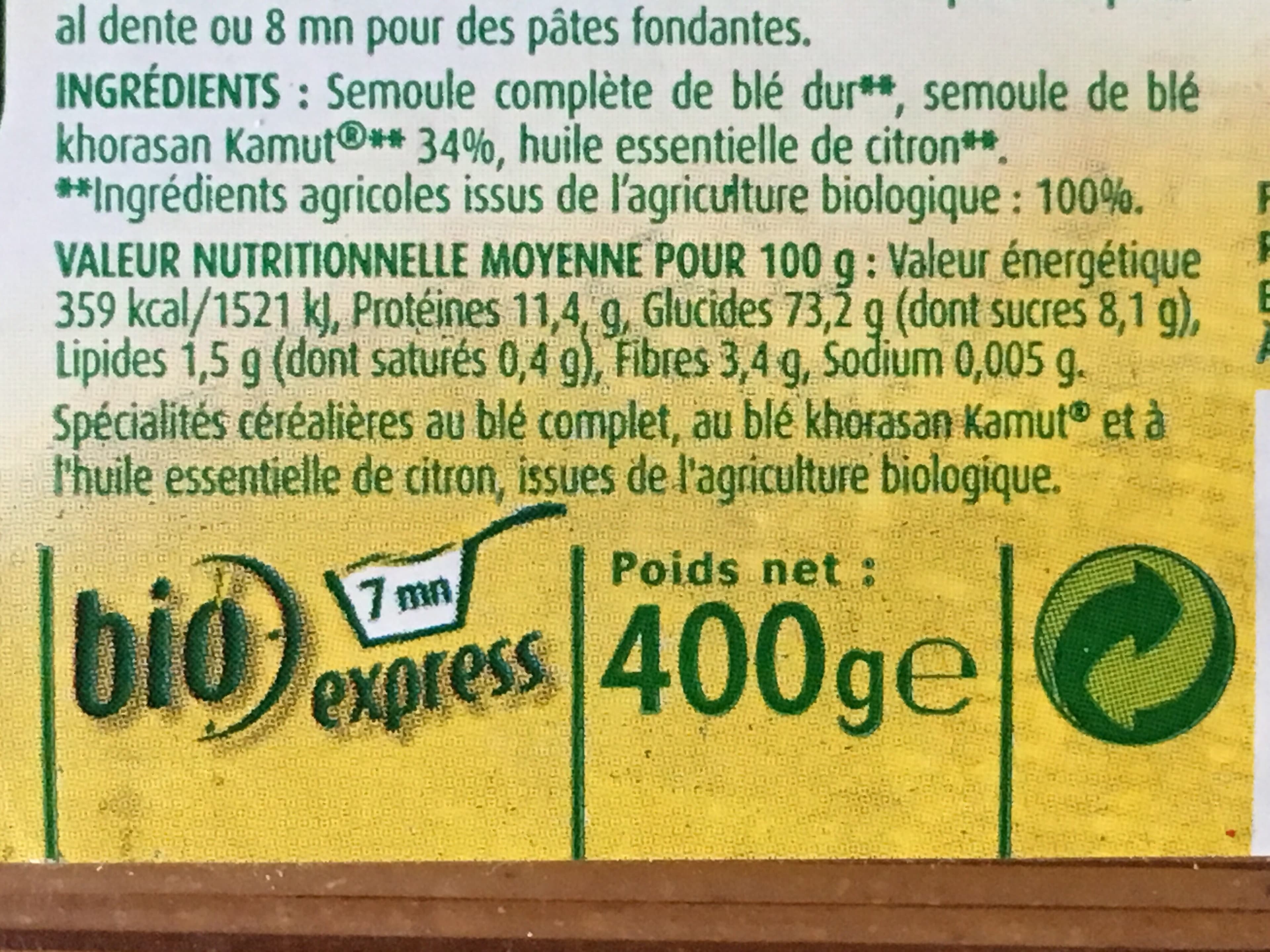 Cereal bio Cereal Bio Spaghetti Kamut Citron 400G packshot