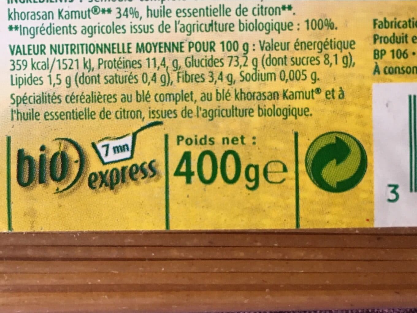 Cereal bio Cereal Bio Spaghetti Kamut Citron 400G packshot
