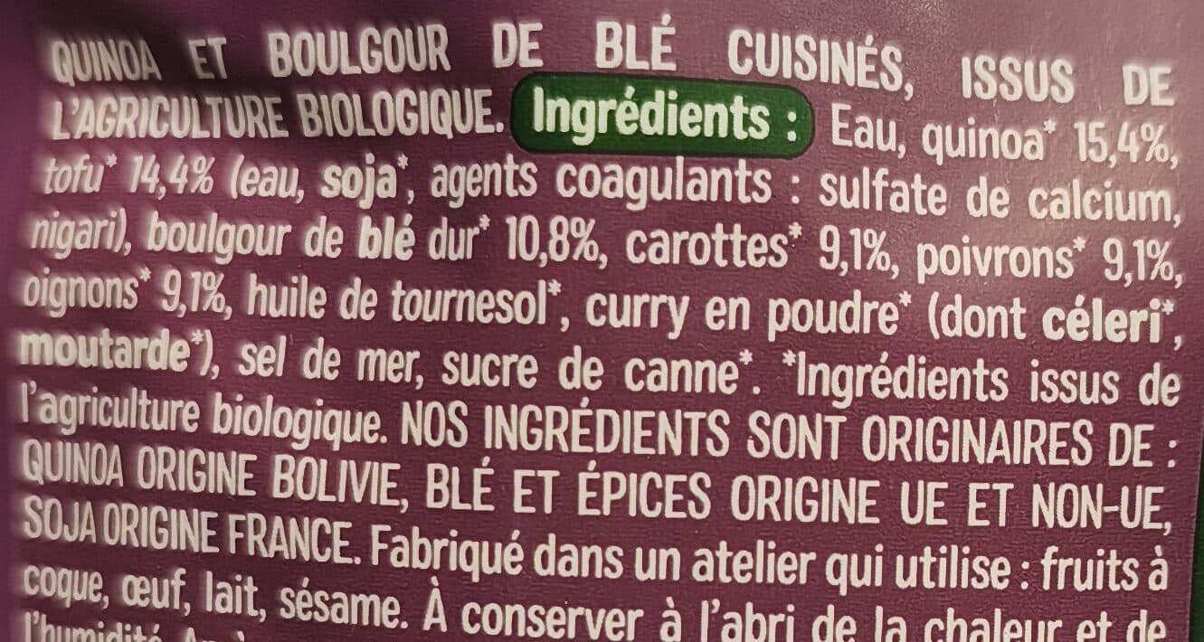 Céréal bio Recette indienne quinoa et curry packshot