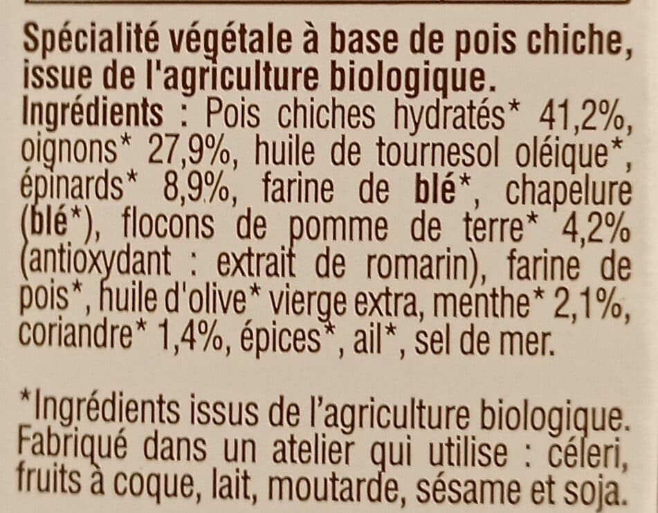 Céréal Bio Falafels pois chiches épinards menthe packshot