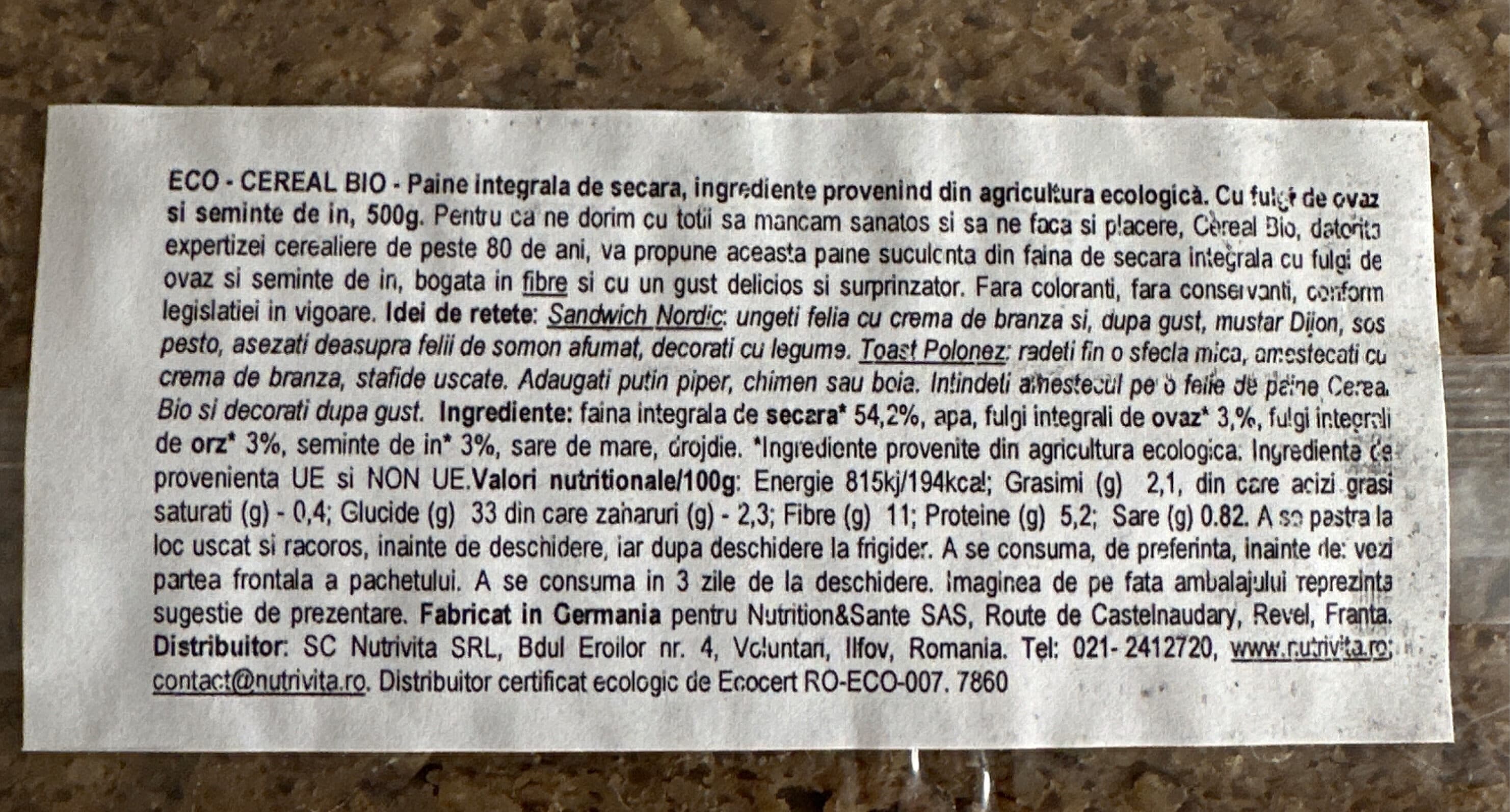 Céréal Bio Les Pains complets - Seigle aux graines de lin packshot