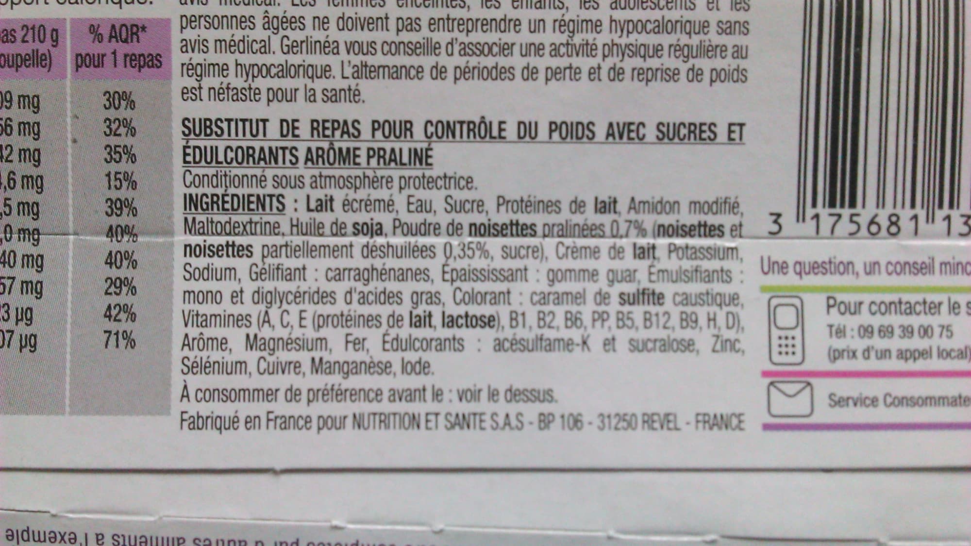 Gerlinéa Mon repas Gerlinéa, crèmes saveur pralinée packshot