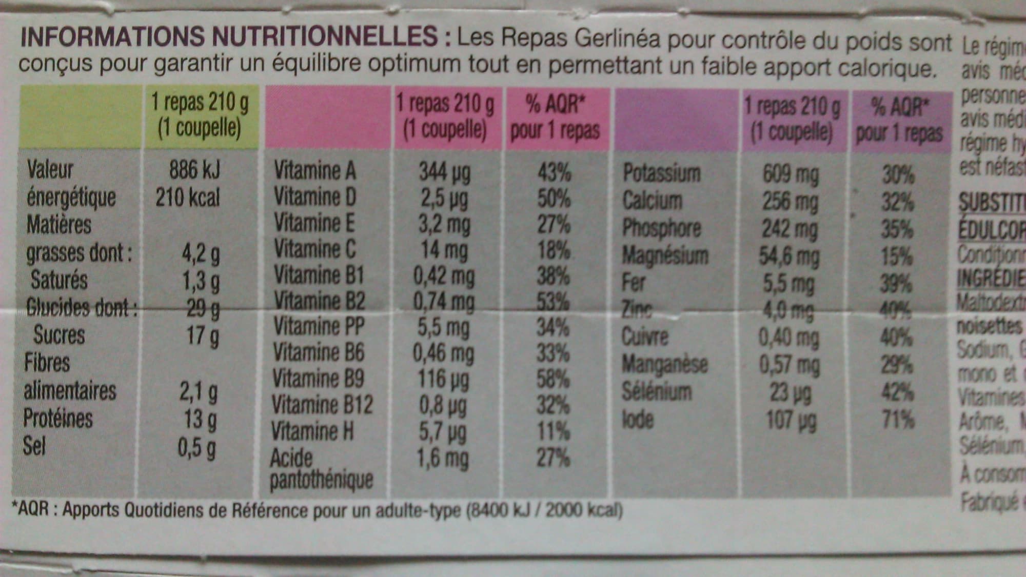 Gerlinéa Mon repas Gerlinéa, crèmes saveur pralinée packshot