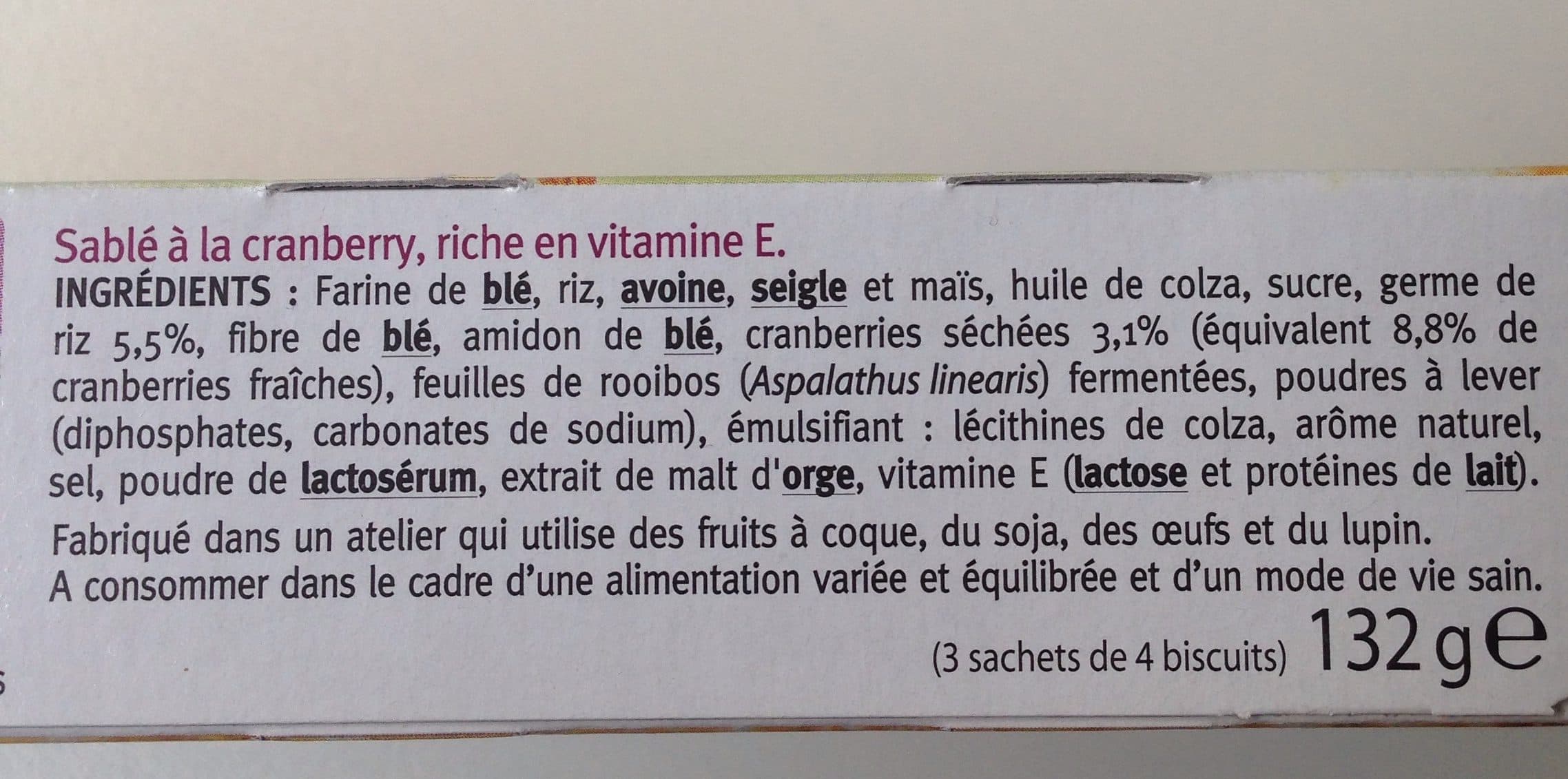 Gerblé Sablé cranberry au germe de riz packshot
