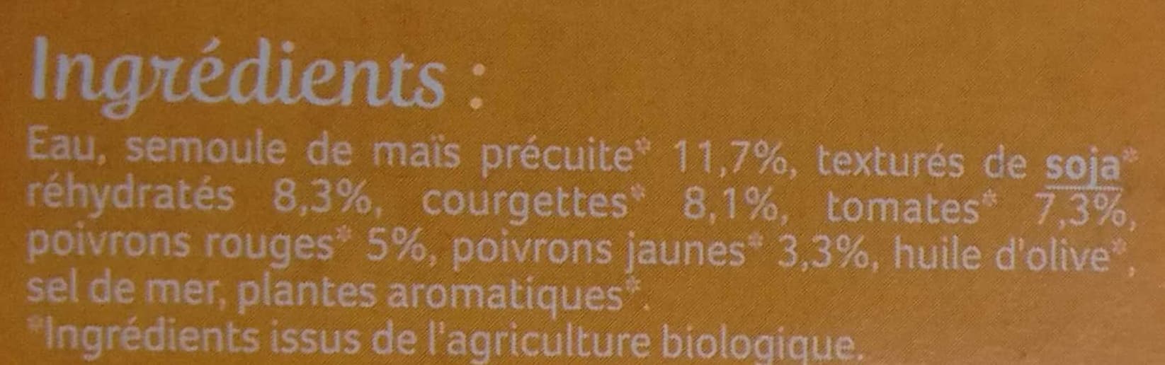 Céréal Bio Polenta Moelleuse Soja et Légumes packshot