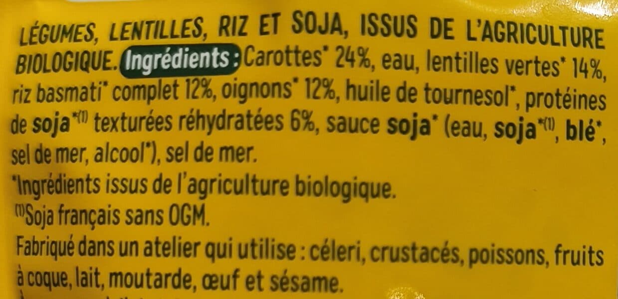 Céréal Bio Lentilles cuisinées, riz & soja packshot