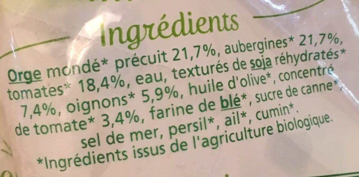 Céréales bio Orge, Aubergines et Soja packshot