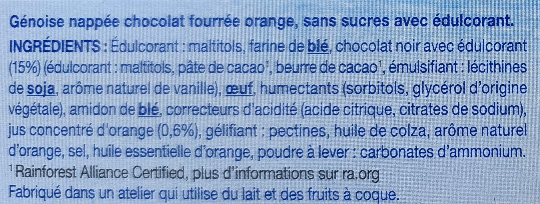 Gerblé Génoise chocolat orange sans sucres packshot