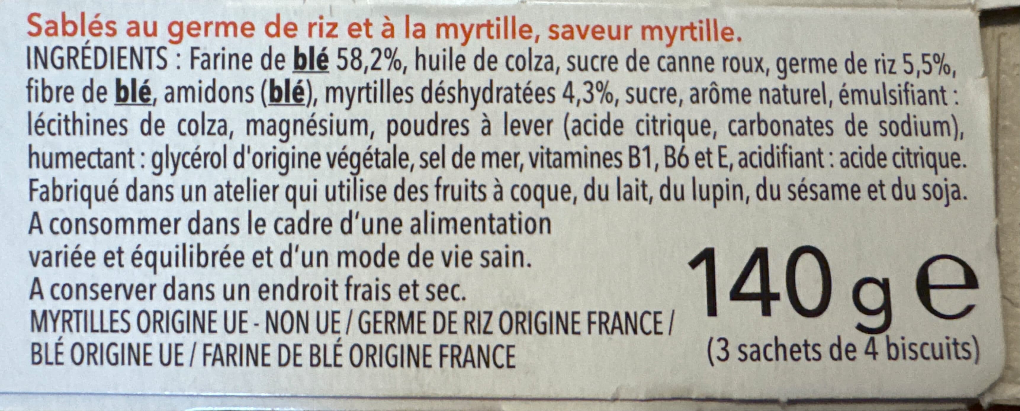 Gerblé Sablés Myrtilles Germes de riz packshot