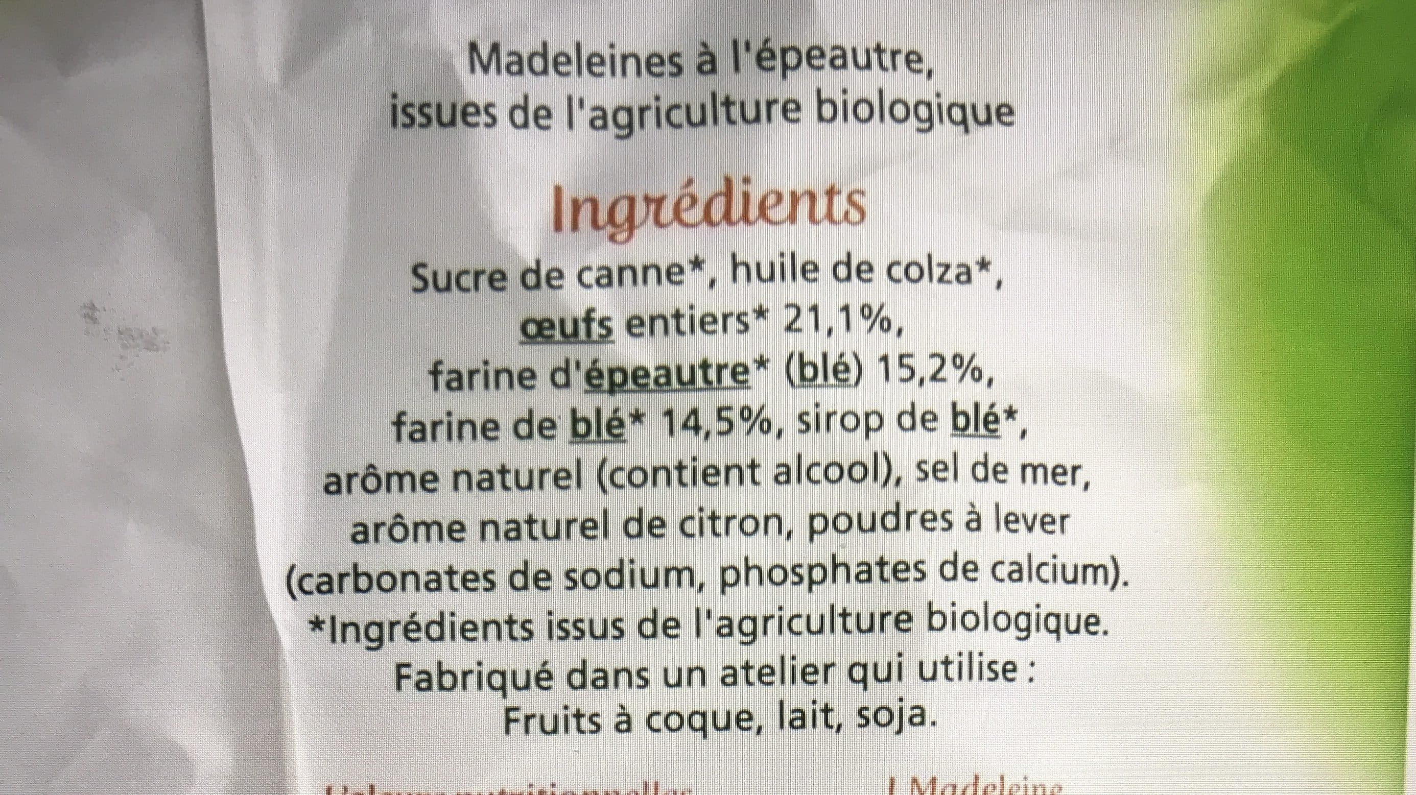 Céréal bio Madeleine à l'épeautre packshot