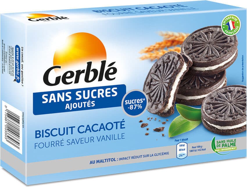 Gerblé Biscuit Cacaoté Fourré Saveur Vanille packshot