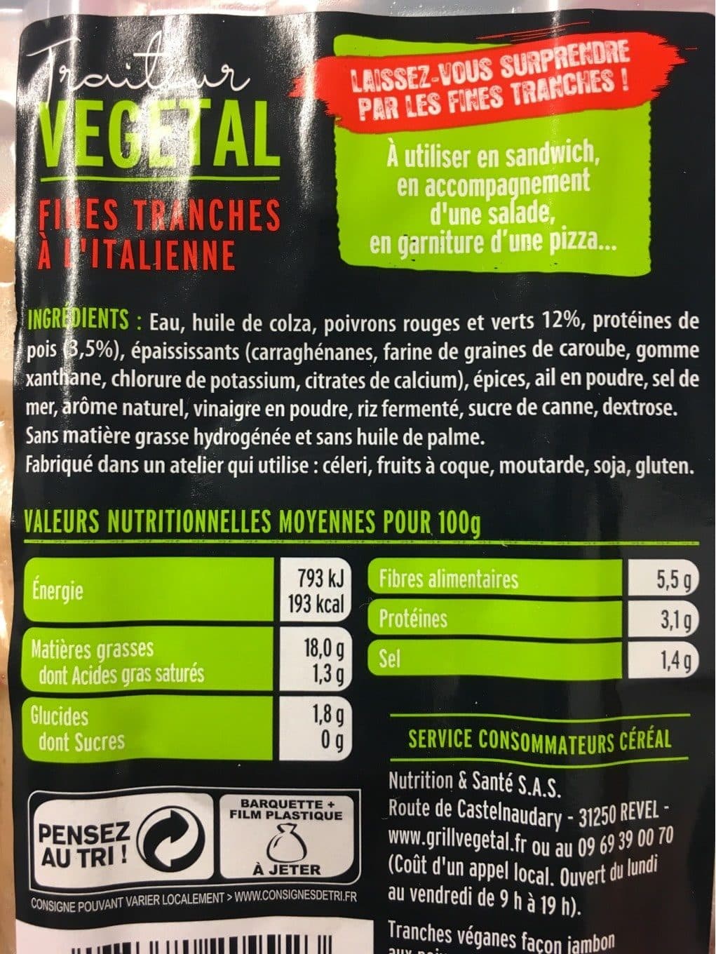Céréal Traiteur Végétal Fines Tranches à l'Italienne packshot