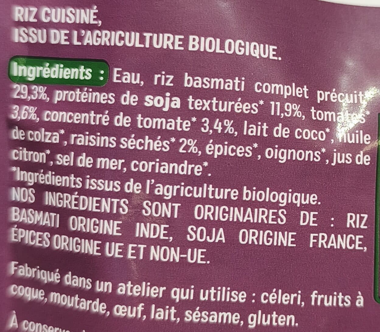 Céréal Bio Riz Tikka Massala packshot