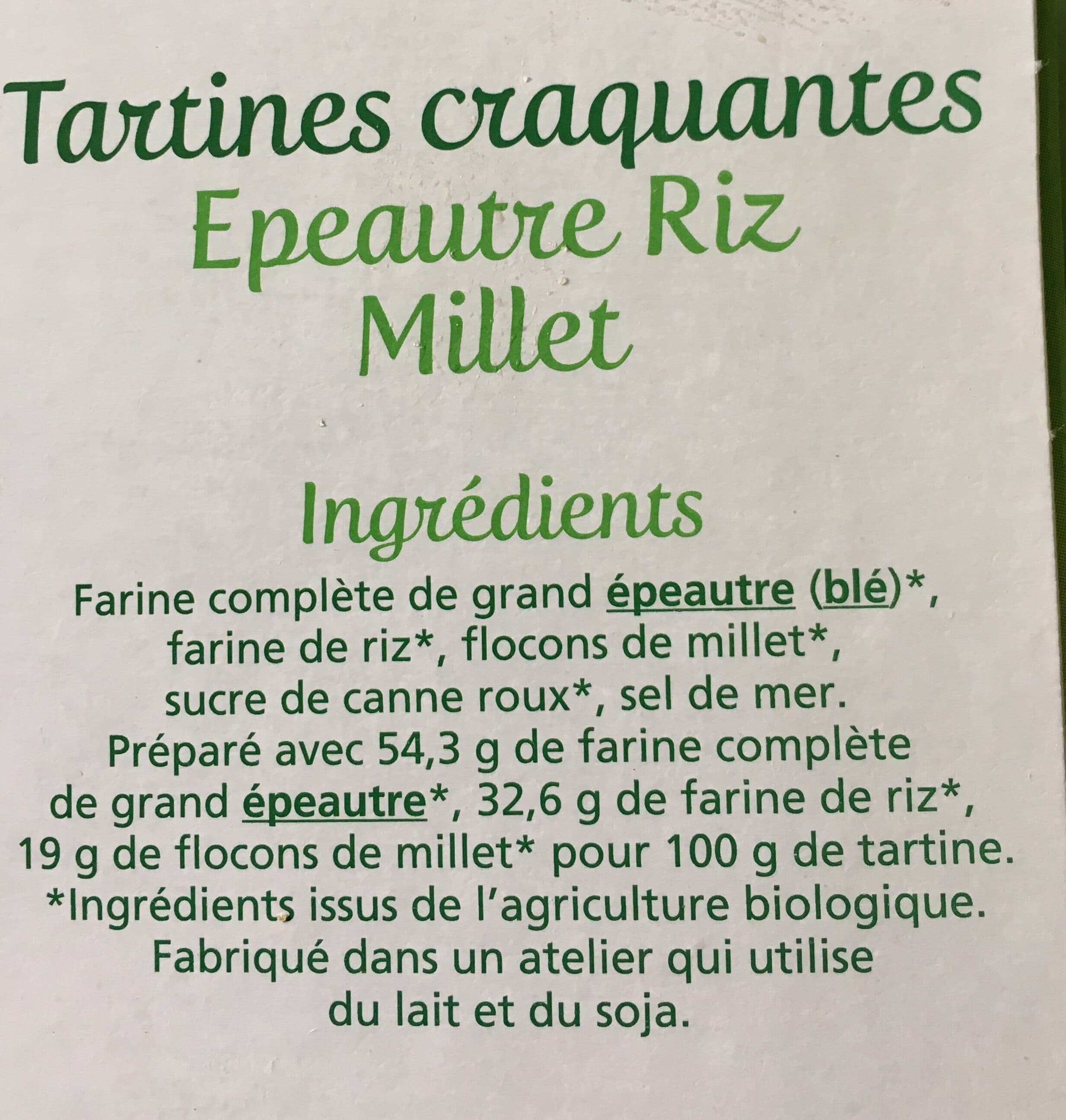 Céréal Bio Tartines craquantes Épeautre Riz Millet packshot