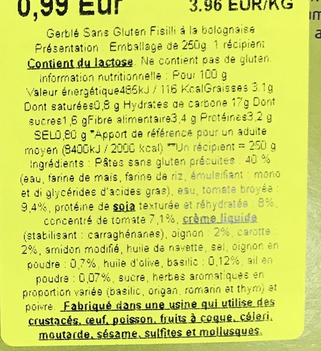 Gerblé Fusilli à la bolognaise packshot