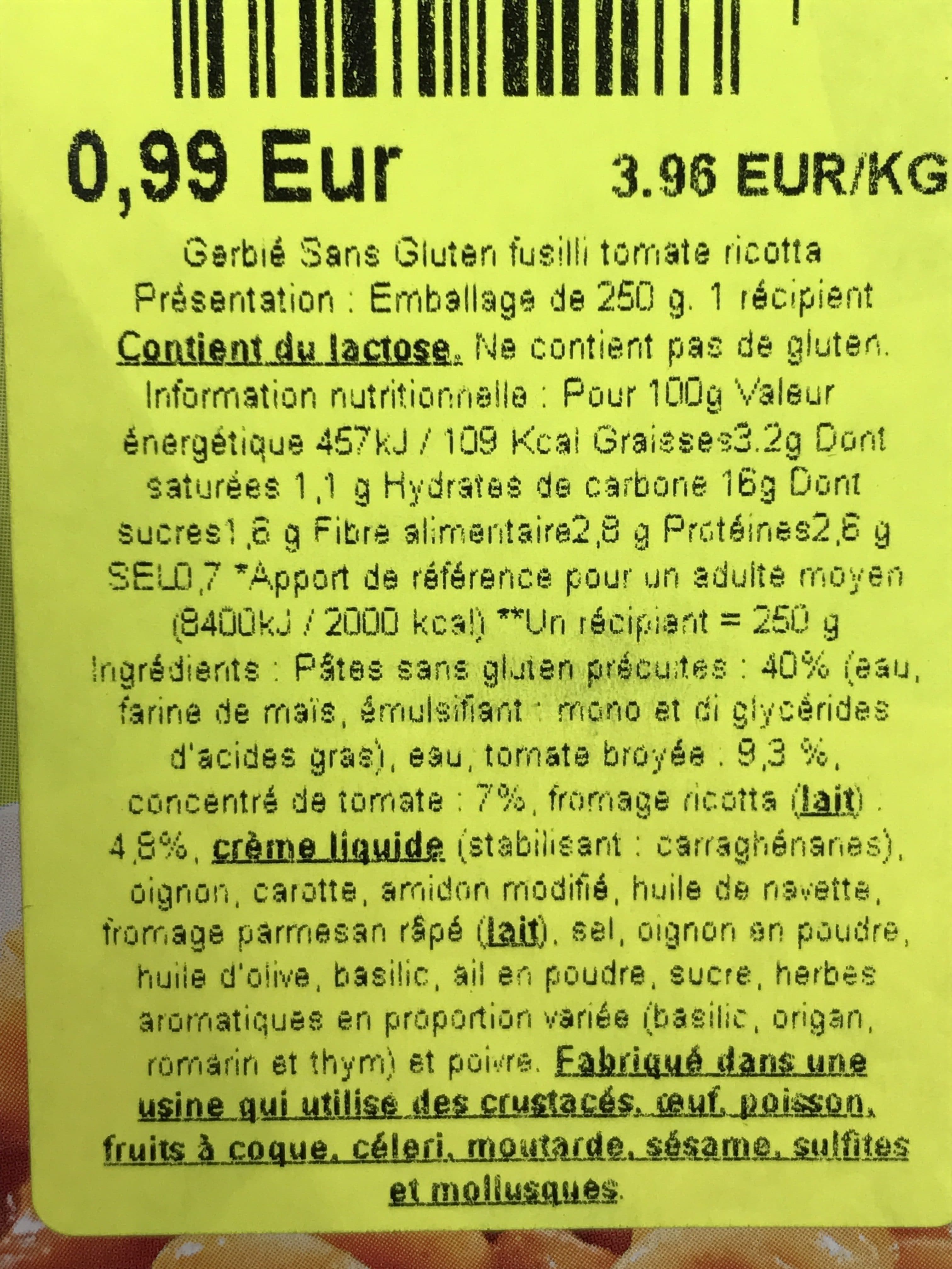 Gerblé Pasta Con Tomate Y Ricotta Sin Gluten Gerblé 250G packshot