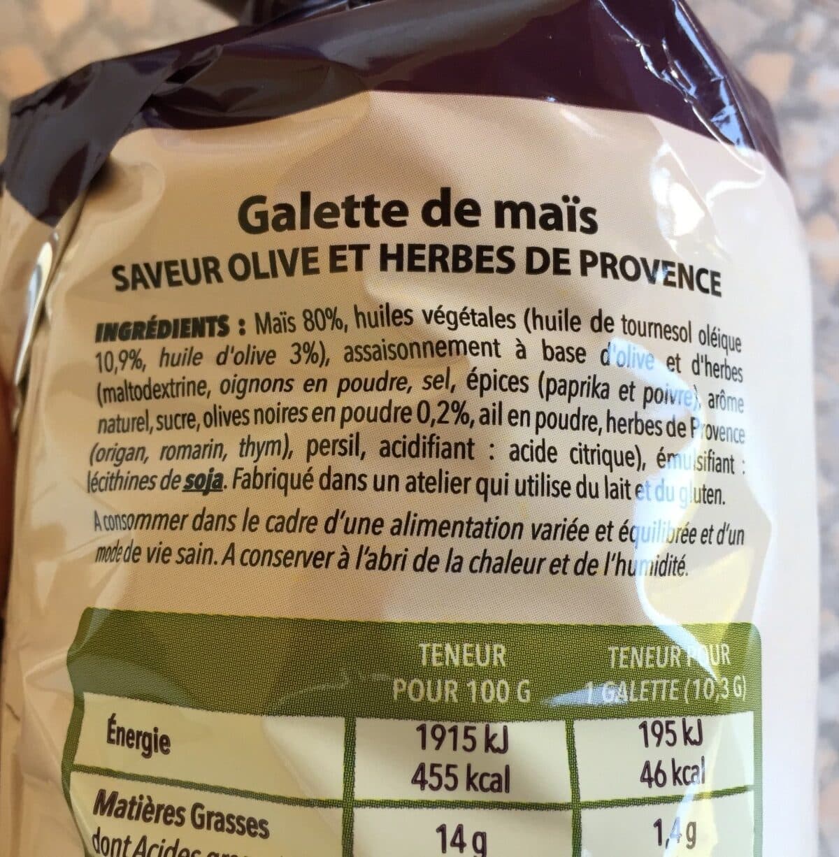 Gerblé Galette maïs saveur olive et herbes de provence packshot
