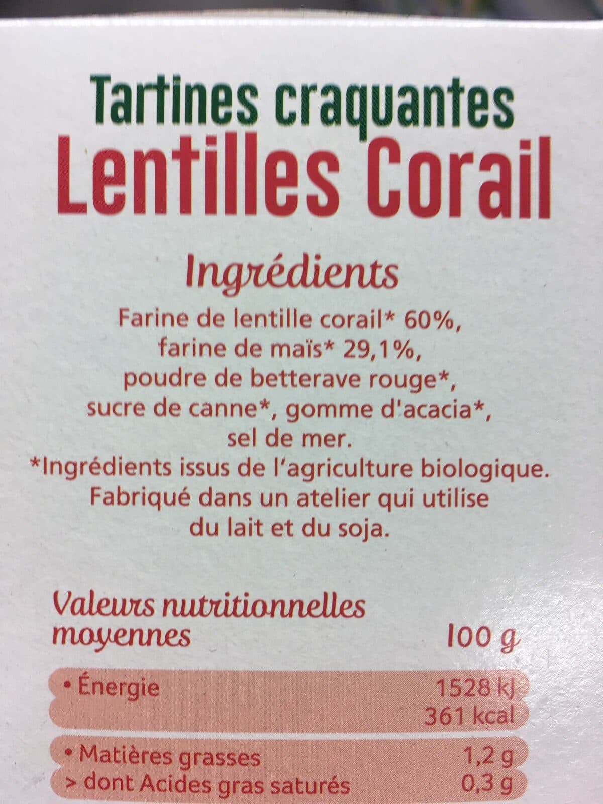 Céréal Bio Tartine craquante lentilles Corail packshot