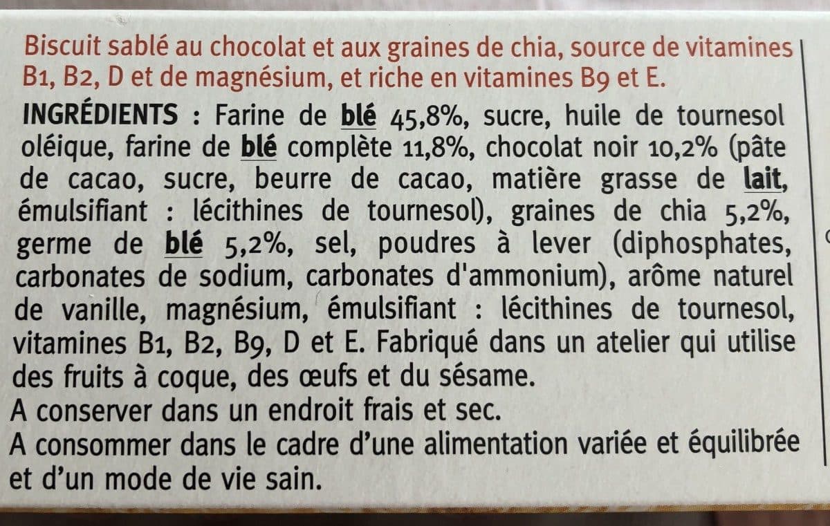 Gerblé Sablé chocolat graines de chia packshot