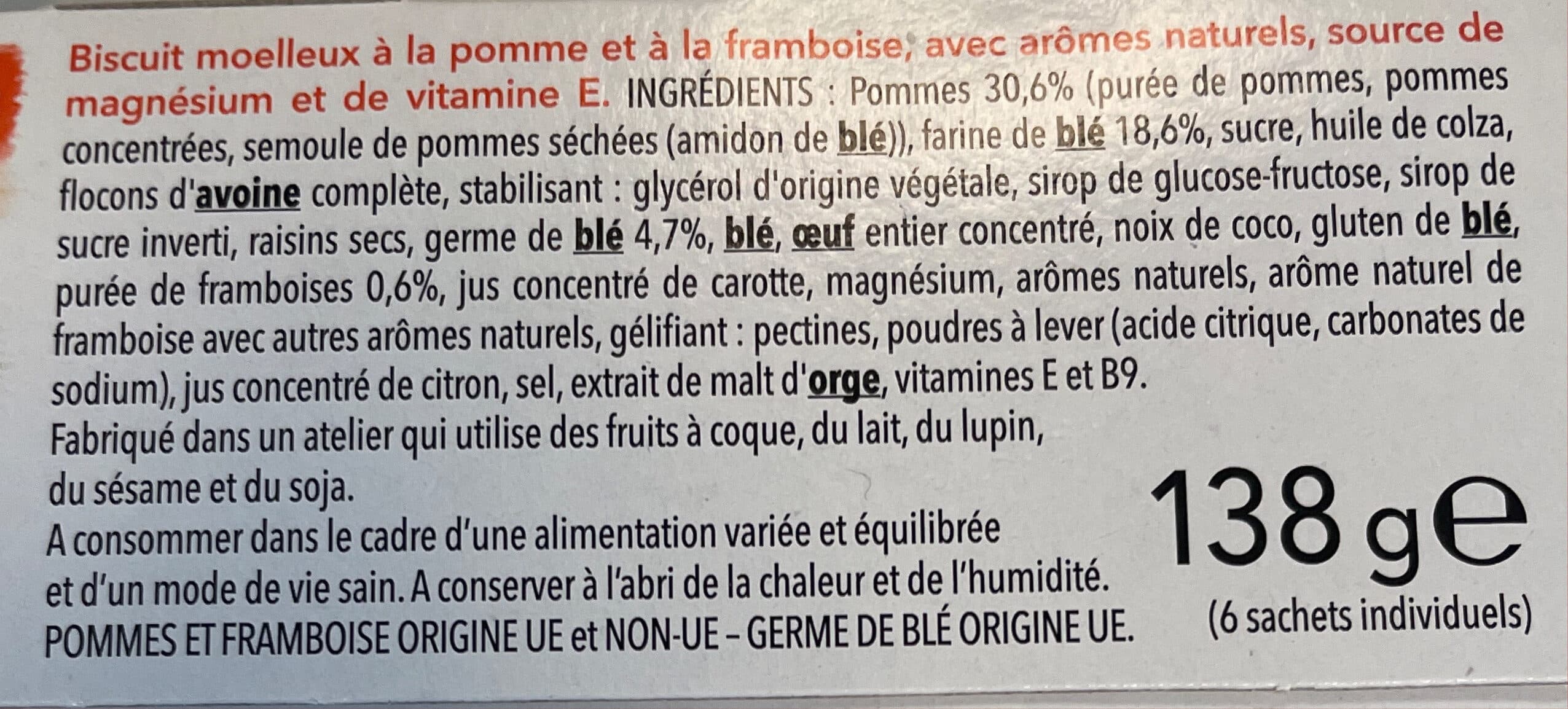 Gerblé Biscuit moelleux pomme saveur framboise packshot