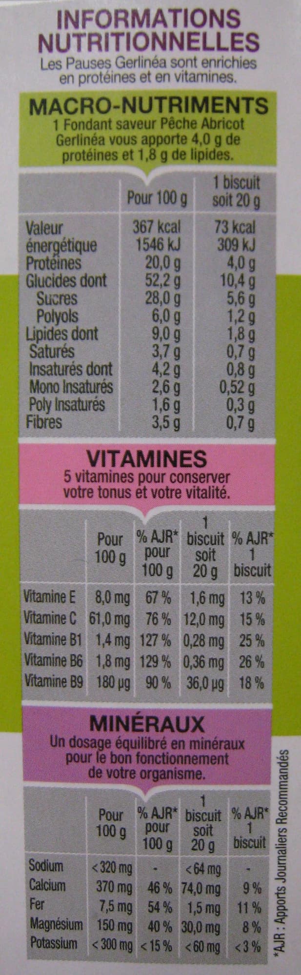 Gerlinéa Biscuits fondants saveur pêche abricot Gerlinéa packshot