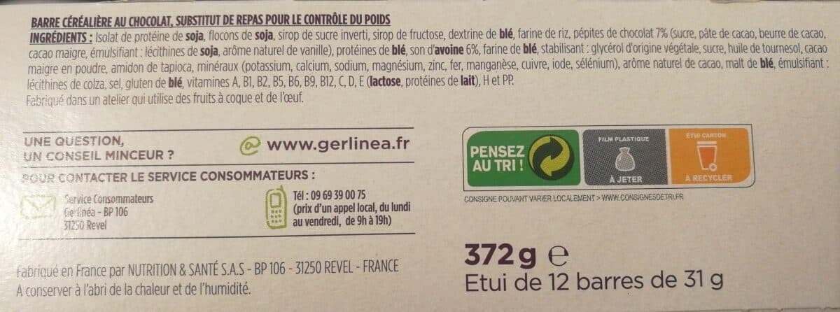 Gerlinéa Barres Céréalières au Chocolat packshot