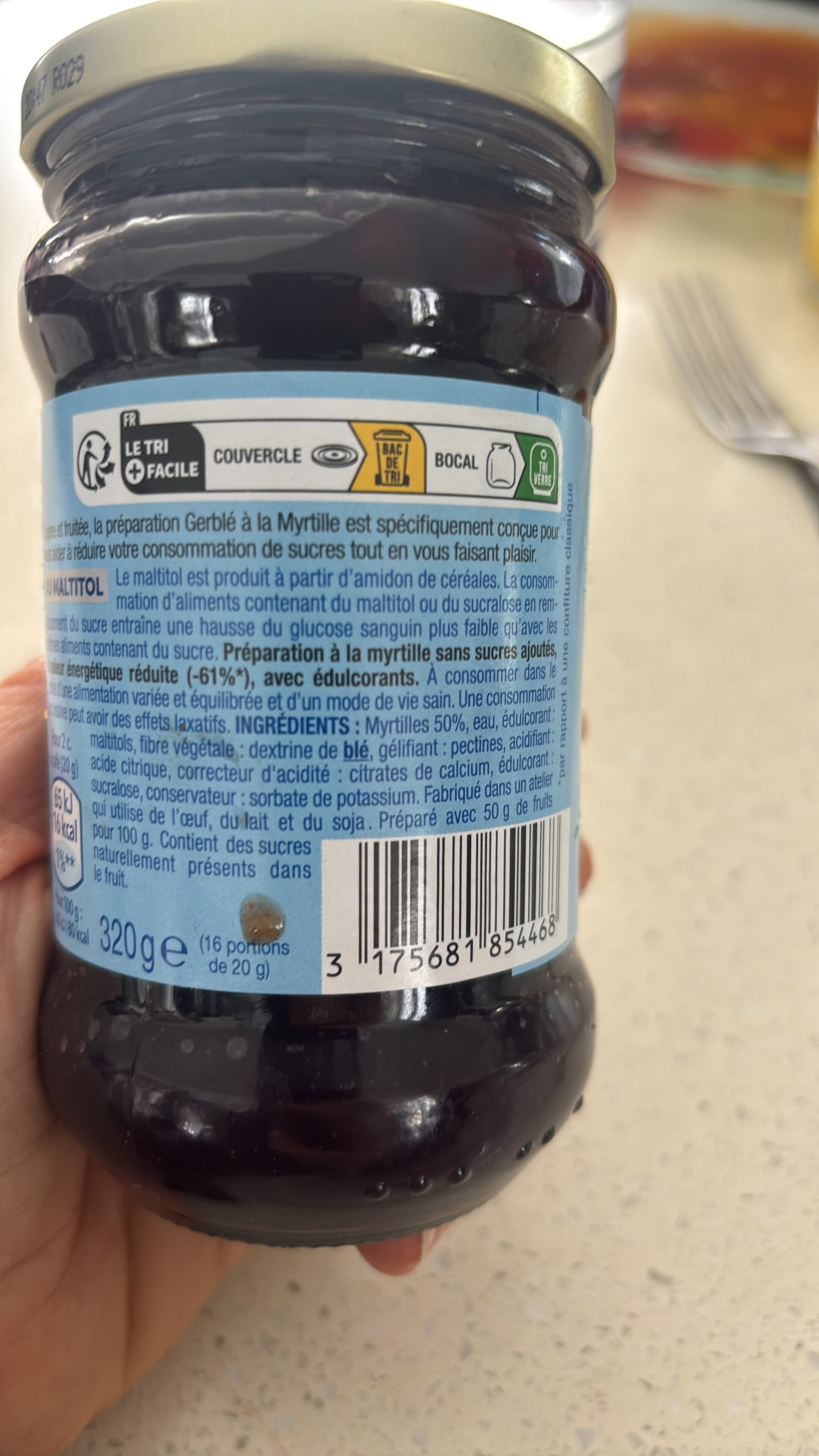 Gerblé Gerblé Myrtille sans sucres ajoutés 320g packshot