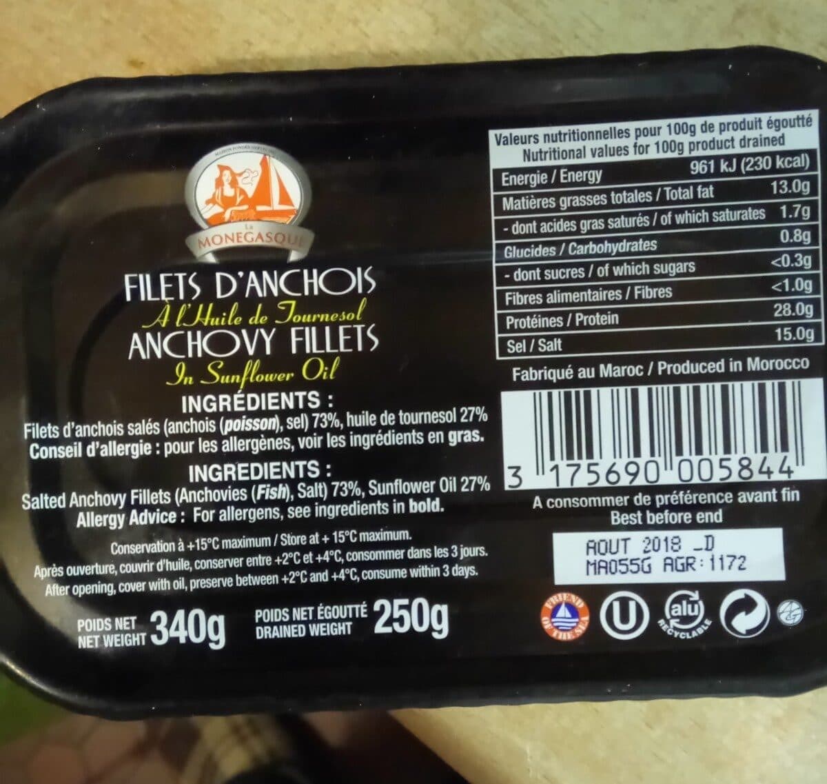 Open Food Facts Filets d’anchois à l’huile de tournesol packshot