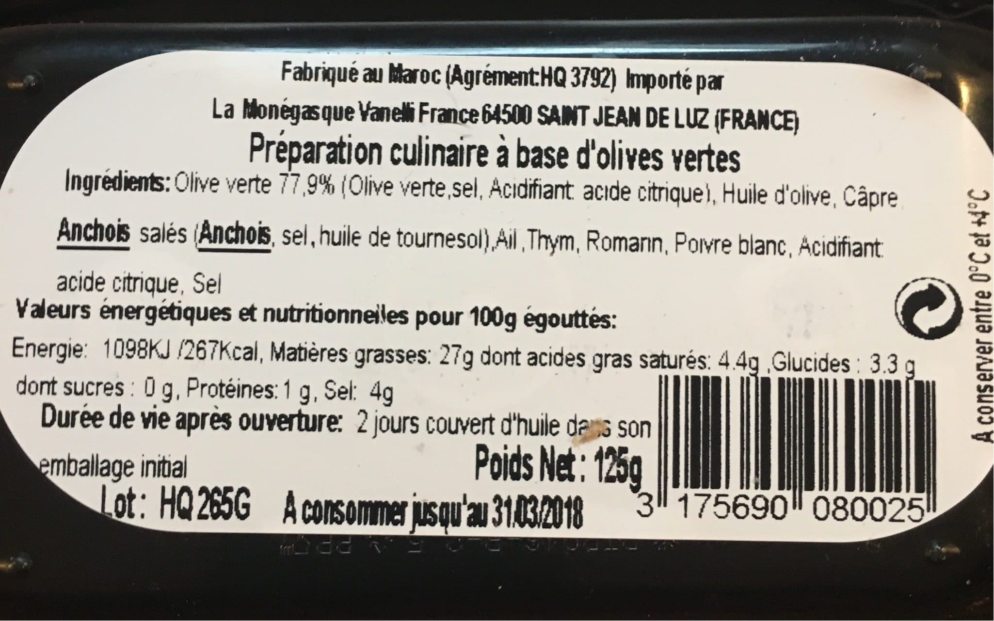 Le Monégasque Tartinade D'olive Verte Le Monégasque packshot