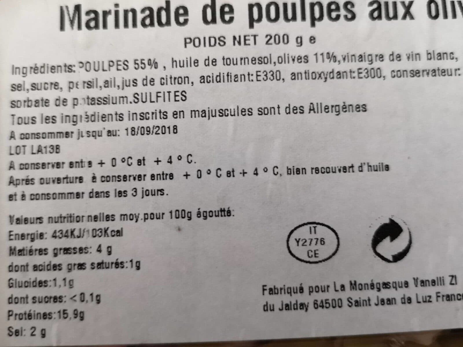 La Monégasque Marinade de poulpes aux olives packshot