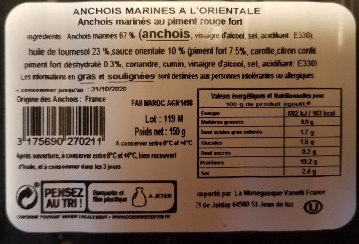 Open Food Facts Anchois marinés à l'orientale packshot