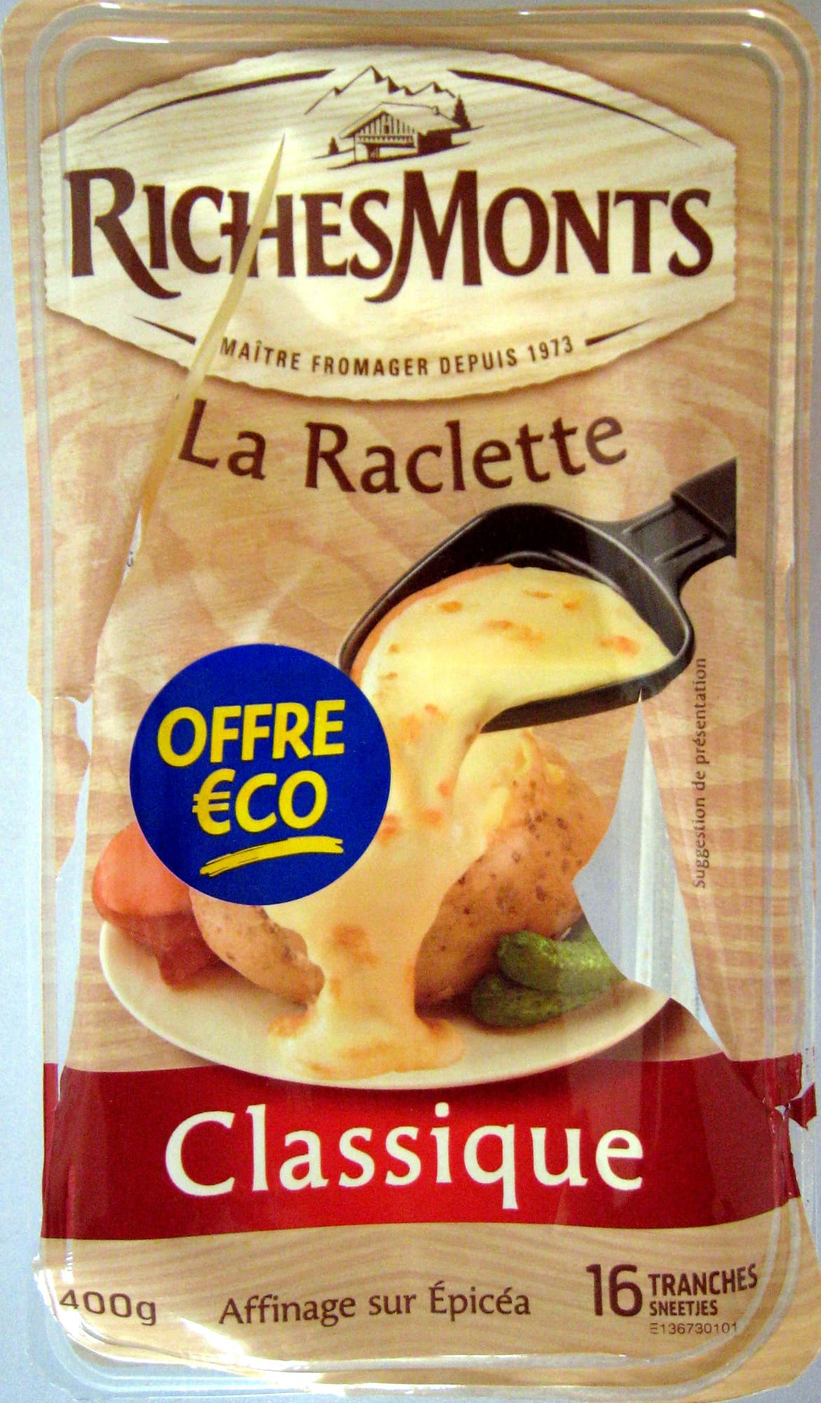 Richesmonts Raclette Classique 400 g 16 tranches Richesmonts packshot