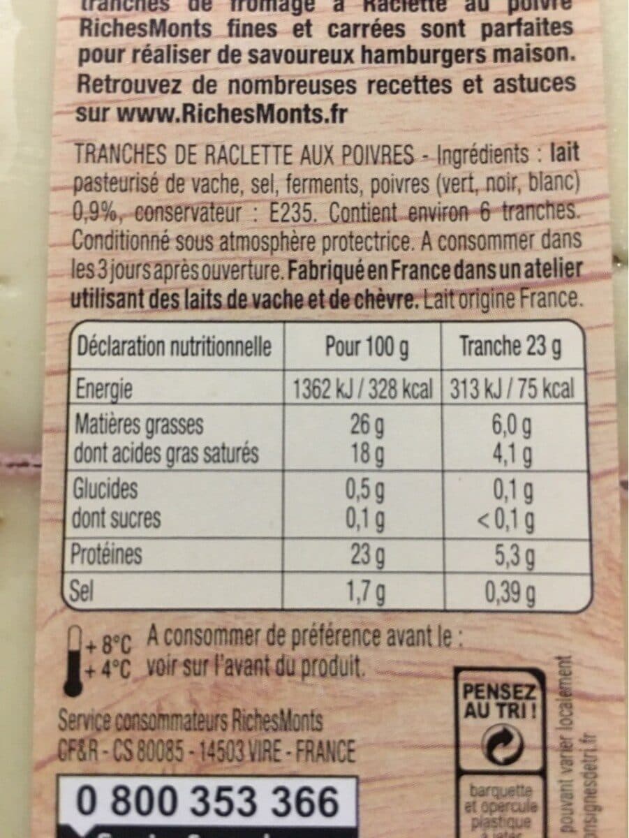 RichesMonts La Raclette - Fondante et relevée au poivre, Spécial burger packshot